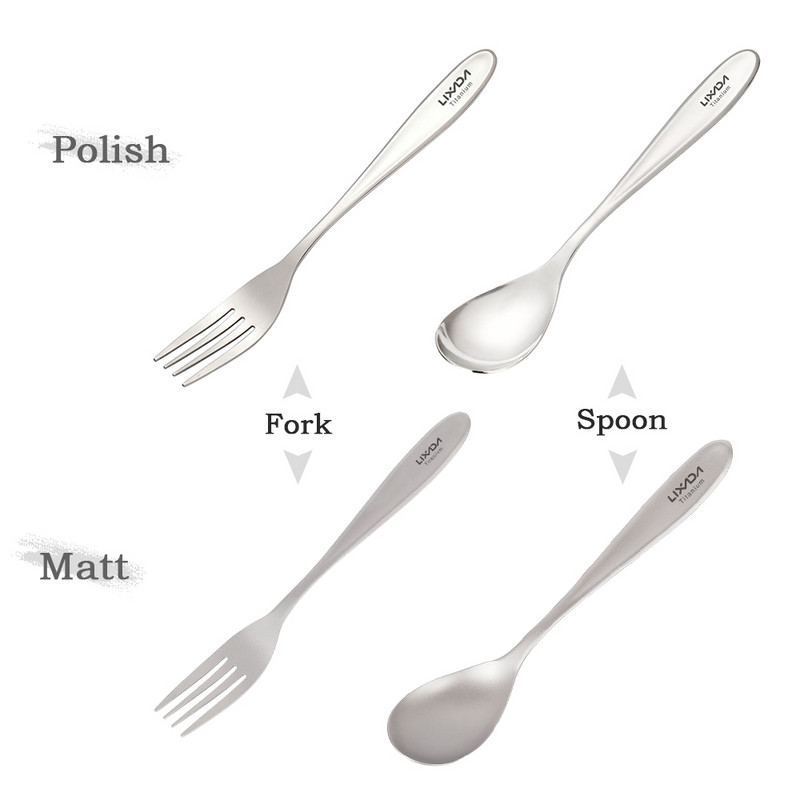 2022. gada jaunums izcilā, vieglā titāna vakariņu dakšiņu un karotes galda piederumu komplektā, kas lieliski piemērots āra kempinga pārgājienu piknikam