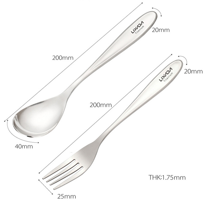 2022. gada jaunums izcilā, vieglā titāna vakariņu dakšiņu un karotes galda piederumu komplektā, kas lieliski piemērots āra kempinga pārgājienu piknikam