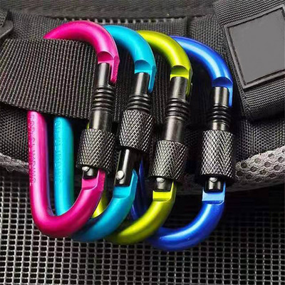 Outdoor Screw Lock Buckle D Shaped Carabiner Clasp Keyring Clip Camping Kits Sports Rope Buckle Water Cup Buckle Climbing Tool