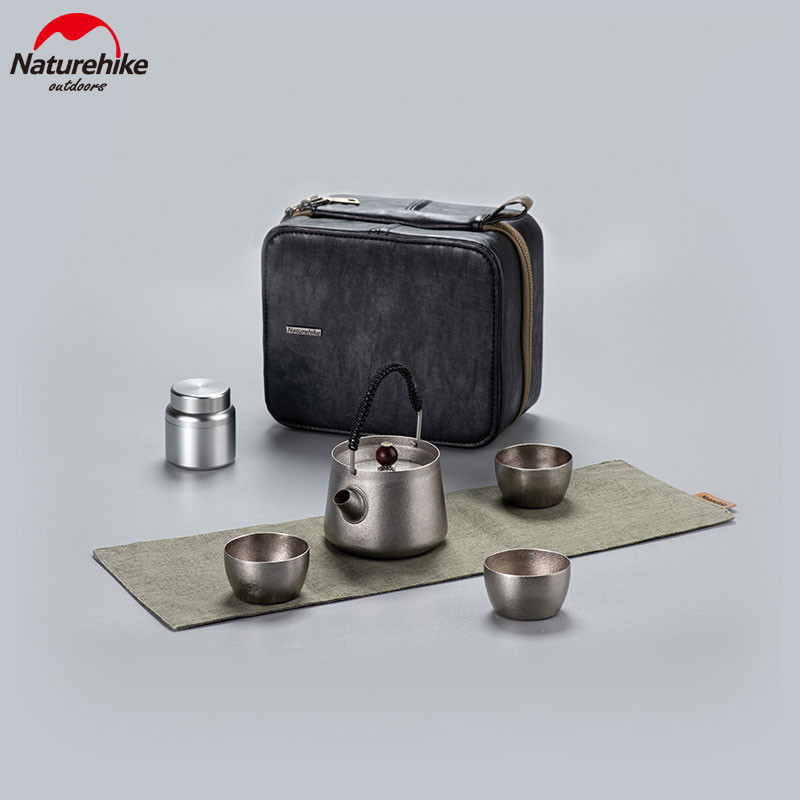 „Naturehike Outdoor“, 250 ml gryno titano arbatos rinkinys, šilumą izoliuojantis nešiojamas mini 4+1 arbatinukas arbatinukas vandens puodelis žvejybos piknikas