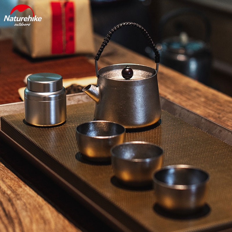 „Naturehike Outdoor“, 250 ml gryno titano arbatos rinkinys, šilumą izoliuojantis nešiojamas mini 4+1 arbatinukas arbatinukas vandens puodelis žvejybos piknikas