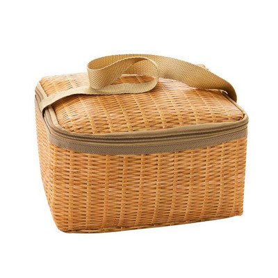 Hordozható fonott rattan kültéri pikniktáska vízálló étkészlet szigetelt hőhűtő ételtartó kosár kempingezéshez P S3S6