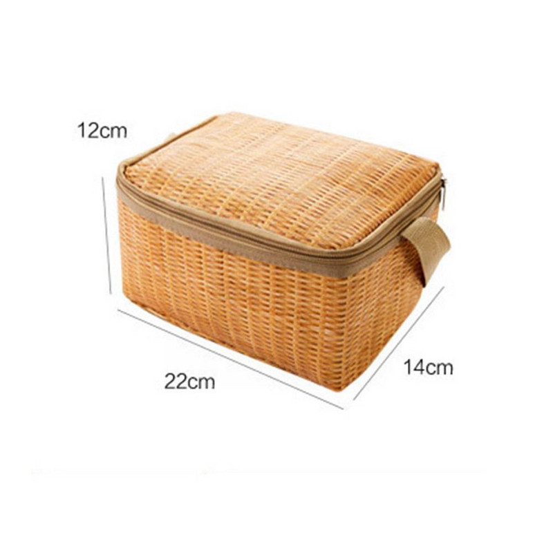 Hordozható fonott rattan kültéri pikniktáska vízálló étkészlet szigetelt hőhűtő ételtartó kosár kempingezéshez P S3S6