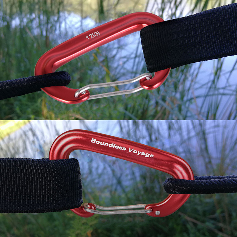 Boundless Voyage 12KN laipiojimo karabinai, didelio našumo D tipo segtukai, aliuminio lydinio kablys hamakams stovyklavimui