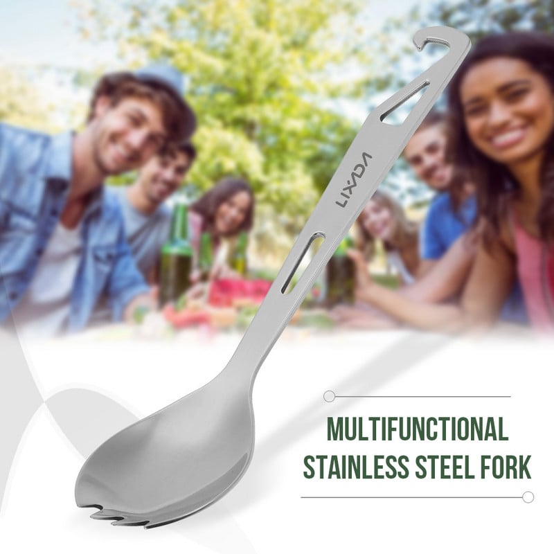Lixada 3-in-1 Spork nerūsējošā tērauda Spork ar pudeļu attaisāmo Vieglie āra vakariņu Spork trauki ceļojumu kempingiem