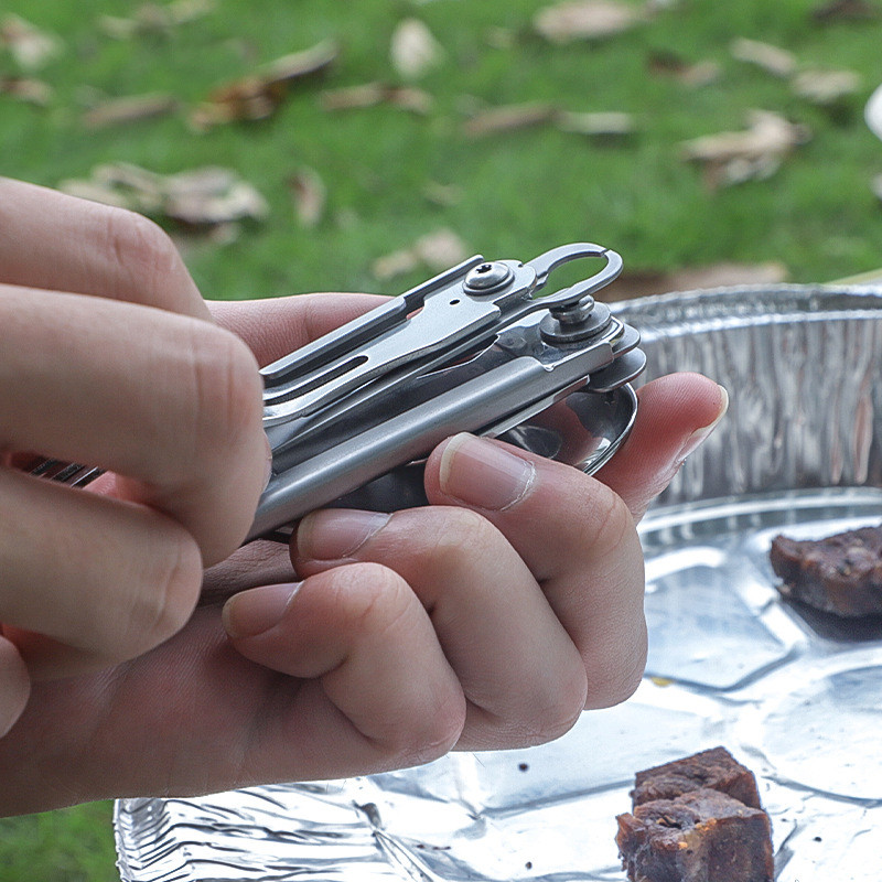 Lauke sulankstomi stalo reikmenys nerūdijančio plieno nešiojamasis peilis šakutė stovyklavimo stalo įrankiai šaukštas butelių atidarytuvo rinkinys pikniko žygių kelionių įrankiai