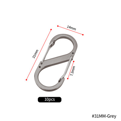 10 vnt S tipo nerūdijančio plieno karabinas su užraktu mini raktų pakabuko kabliukas nuo vagystės lauko stovyklavimo kuprinės sagties rakto užrakto įrankis