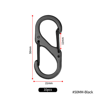 10 vnt S tipo nerūdijančio plieno karabinas su užraktu mini raktų pakabuko kabliukas nuo vagystės lauko stovyklavimo kuprinės sagties rakto užrakto įrankis