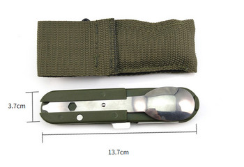 Army Green Camping Supplies Travel Πιρούνι Κάμπινγκ Ανοιχτήρι μπουκαλιών κουταλιών Πτυσσόμενο σετ για πικνίκ Ανοξείδωτο φορητό εξοπλισμό Επιτραπέζια σκεύη