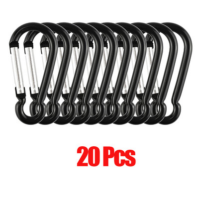 20 gab. Mini karabīnes atsperes klipsis alumīnija sakausējuma D formas atslēgu piekariņa āķa sprādze āra kempinga mugursomas pudelei ikdienas lietošanai