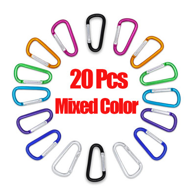 20 gab. Mini karabīnes atsperes klipsis alumīnija sakausējuma D formas atslēgu piekariņa āķa sprādze āra kempinga mugursomas pudelei ikdienas lietošanai