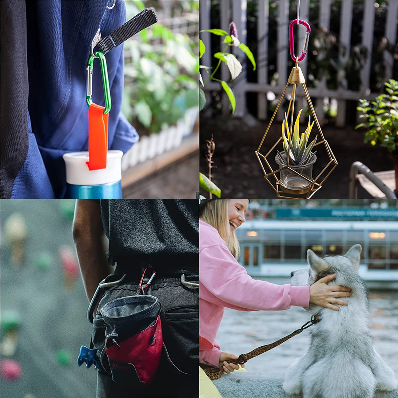 20 gab. Mini karabīnes atsperes klipsis alumīnija sakausējuma D formas atslēgu piekariņa āķa sprādze āra kempinga mugursomas pudelei ikdienas lietošanai