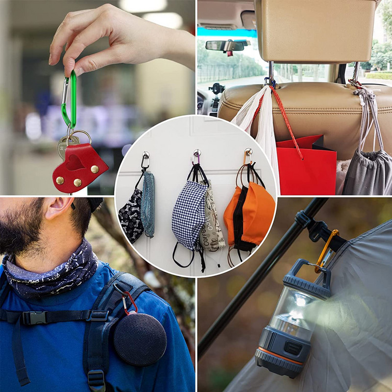 20 gab. Mini karabīnes atsperes klipsis alumīnija sakausējuma D formas atslēgu piekariņa āķa sprādze āra kempinga mugursomas pudelei ikdienas lietošanai