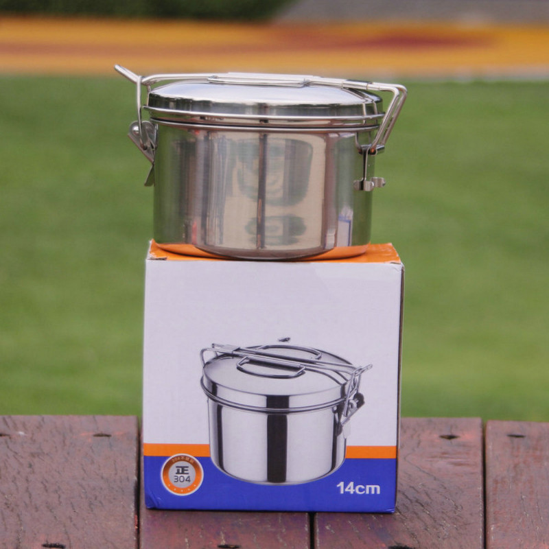 Nerūsējošā tērauda kempinga pusdienu kaste gatavošanas katls saliekams rokturis Bento bļoda pārtikas uzglabāšanas konteiners pikniks pārgājieniem āra trauki