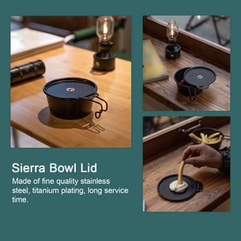CAMPINGMOON Титаниево покритие от неръждаема стомана Sierra Bowl Lid Tablewear Tables Открит къмпинг сервиз за хранене Sierra Bowl Аксесоар