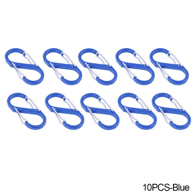 10db rozsdamentes acél S típusú karabiner zárral mini kulcstartó kampós lopásgátló kültéri kemping hátizsák csat kulcszár eszköz