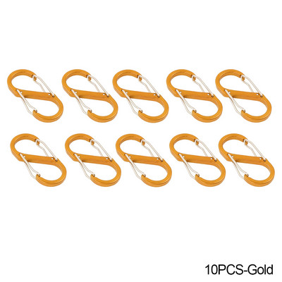 10db rozsdamentes acél S típusú karabiner zárral mini kulcstartó kampós lopásgátló kültéri kemping hátizsák csat kulcszár eszköz