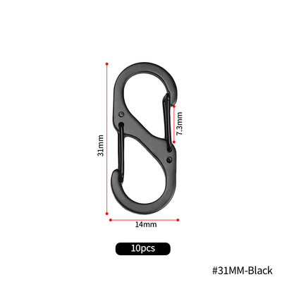 10db rozsdamentes acél S típusú karabiner zárral mini kulcstartó kampós lopásgátló kültéri kemping hátizsák csat kulcszár eszköz