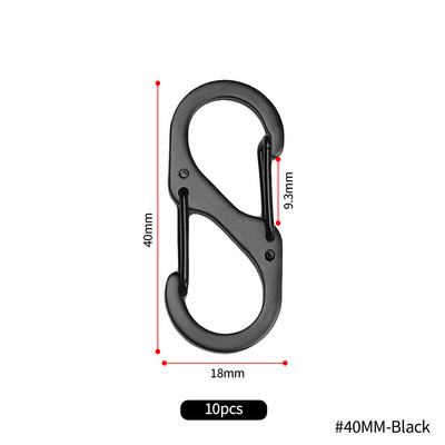 10db rozsdamentes acél S típusú karabiner zárral mini kulcstartó kampós lopásgátló kültéri kemping hátizsák csat kulcszár eszköz