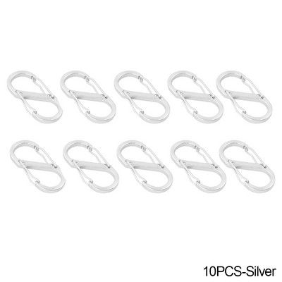 10db rozsdamentes acél S típusú karabiner zárral mini kulcstartó kampós lopásgátló kültéri kemping hátizsák csat kulcszár eszköz
