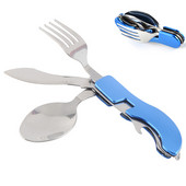 4 vienā āra galda piederumu komplekts nerūsējošā tērauda salokāmi galda piederumi, daudzfunkcionāli kempinga dakša karote nazis grilēšanas ballītei pārgājieni ceļojumi