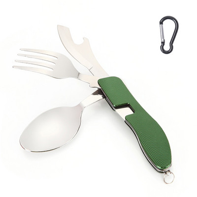 4 vienā āra galda piederumu komplekts nerūsējošā tērauda salokāmi galda piederumi, daudzfunkcionāli kempinga dakša karote nazis grilēšanas ballītei pārgājieni ceļojumi