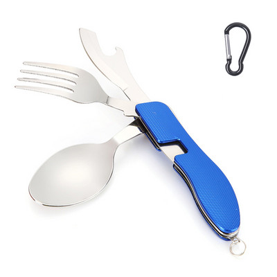 4 vienā āra galda piederumu komplekts nerūsējošā tērauda salokāmi galda piederumi, daudzfunkcionāli kempinga dakša karote nazis grilēšanas ballītei pārgājieni ceļojumi