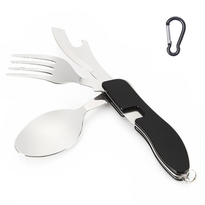 4 vienā āra galda piederumu komplekts nerūsējošā tērauda salokāmi galda piederumi, daudzfunkcionāli kempinga dakša karote nazis grilēšanas ballītei pārgājieni ceļojumi