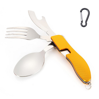 4 vienā āra galda piederumu komplekts nerūsējošā tērauda salokāmi galda piederumi, daudzfunkcionāli kempinga dakša karote nazis grilēšanas ballītei pārgājieni ceļojumi