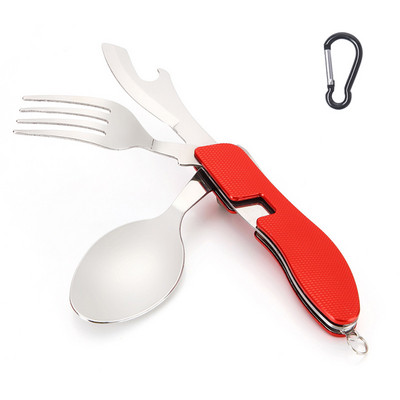 4 vienā āra galda piederumu komplekts nerūsējošā tērauda salokāmi galda piederumi, daudzfunkcionāli kempinga dakša karote nazis grilēšanas ballītei pārgājieni ceļojumi