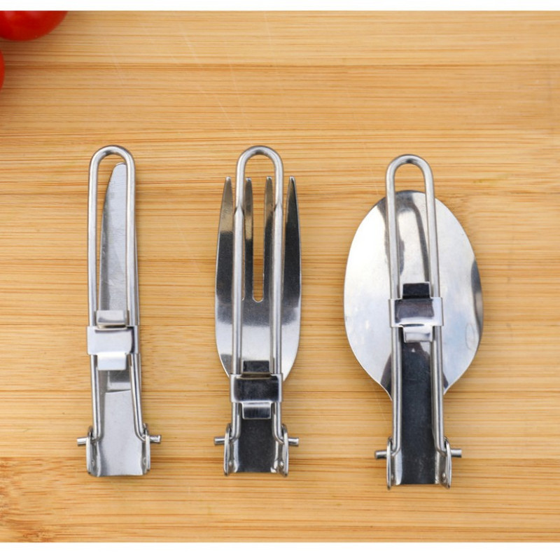 Saliekams nazis, dakša un karote ar garu rokturi nerūsējošā tērauda galda piederumu komplekts Kombinētie galda piederumu komplekti āra piknika kempinga rīki