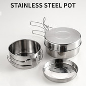 Nerūsējošā tērauda āra komplekts, 4 daļīgs kempinga katls, pārnēsājams saliekams katls kempinga trauku komplekts, piederumi gatavošanas virtuvei, piknikam, pārgājieniem