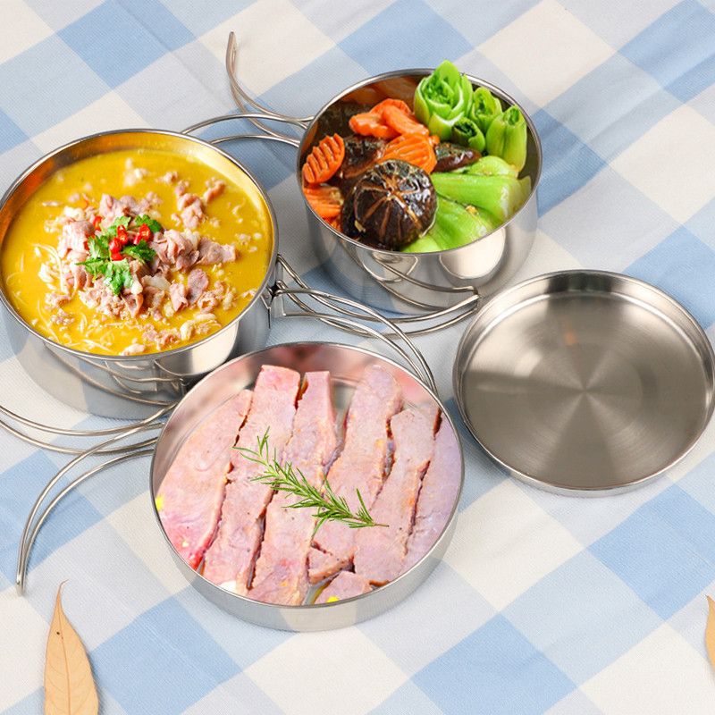 Nerūsējošā tērauda āra komplekts, 4 daļīgs kempinga katls, pārnēsājams saliekams katls kempinga trauku komplekts, piederumi gatavošanas virtuvei, piknikam, pārgājieniem