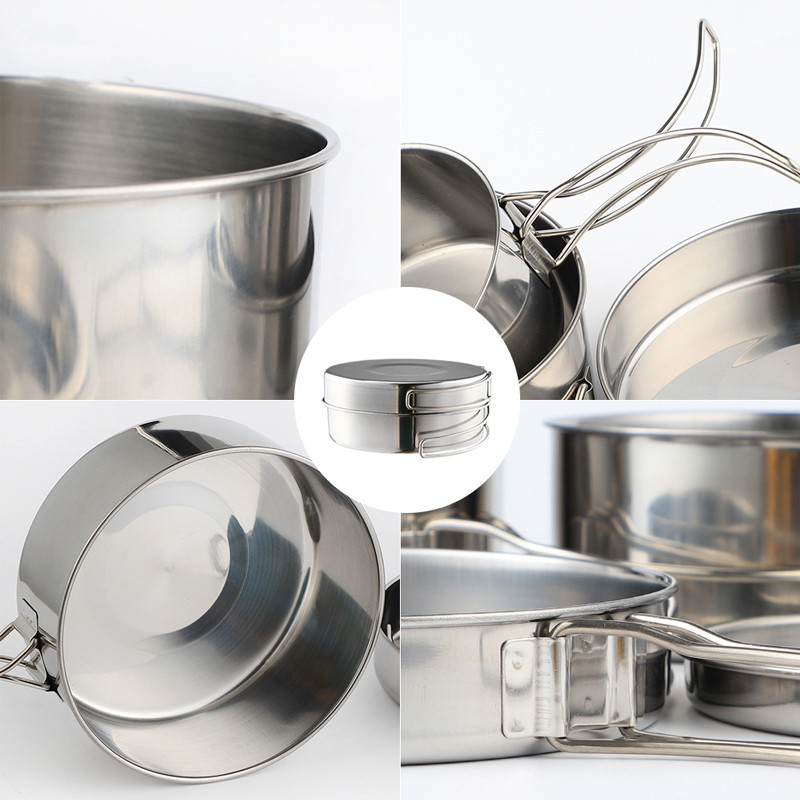 Nerūsējošā tērauda āra komplekts, 4 daļīgs kempinga katls, pārnēsājams saliekams katls kempinga trauku komplekts, piederumi gatavošanas virtuvei, piknikam, pārgājieniem