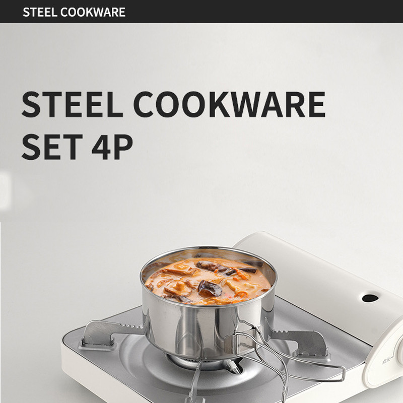 Nerūsējošā tērauda āra komplekts, 4 daļīgs kempinga katls, pārnēsājams saliekams katls kempinga trauku komplekts, piederumi gatavošanas virtuvei, piknikam, pārgājieniem