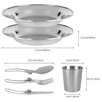 10 бр. Комплект прибори за къмпинг на открито Многократно преносими лъжици от неръждаема стомана Ножове Вилици Чинии Чаши Прибори за пътуване Пътни прибори