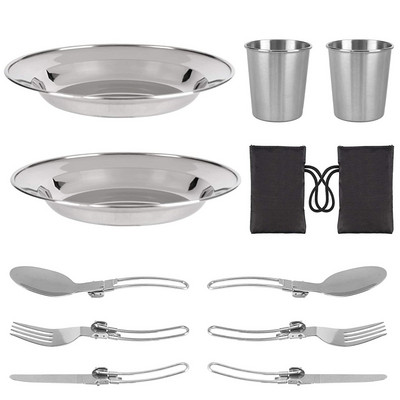 10 tk. Välimatkalauanõude komplekt Korduvkasutatav kaasaskantav roostevabast terasest lusikad noad kahvlid taldrikud tassid reisisöögiriistad söögiriistad