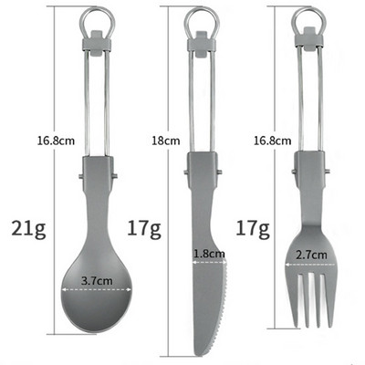 Āra kempinga dakšu nažu karotes komplekts salokāmi titāna īpaši vieglie trauki virtuves piederumi, pārgājieni, mugursoma, 3 datori galda piederumi