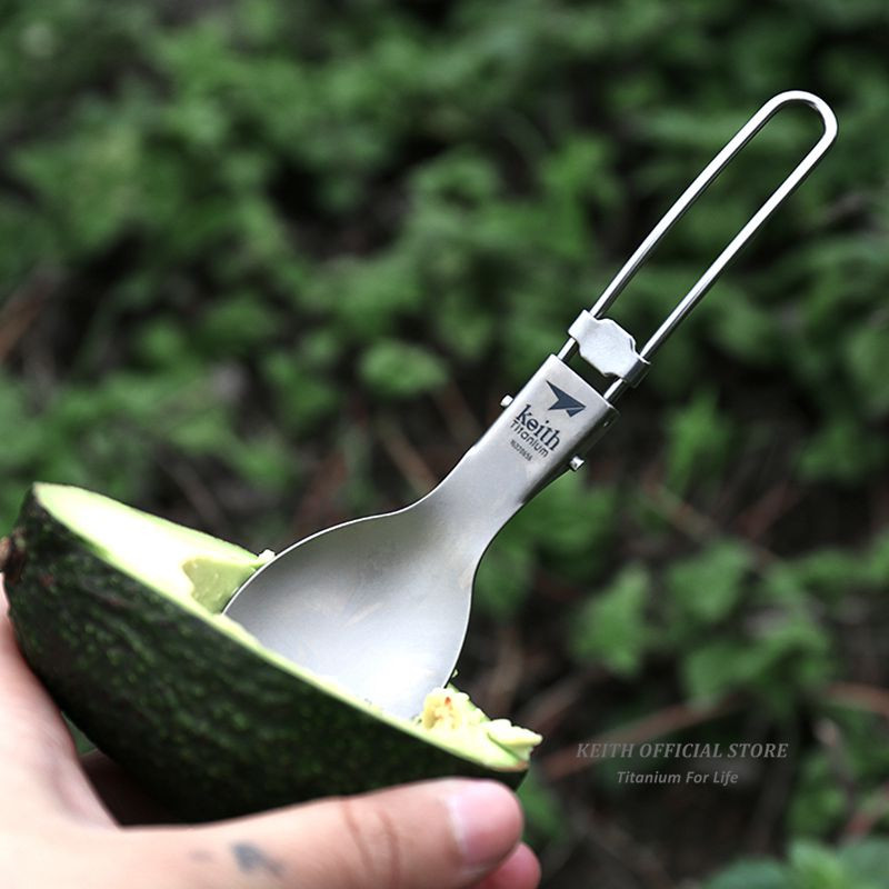 Keitho titano sulankstomas šaukštas kelioniniai stalo reikmenys Patogus gryno titano šaukštas skirtas lauko iškylai žygiams stovyklavimui Ti5302 Ti5305