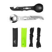 Kombinētais āra karotes dakšu nažu komplekts svilpe kempings izdzīvošanas rīks pārgājieni medības mugursoma EDC izdzīvošanas daudzfunkcionāls trauks