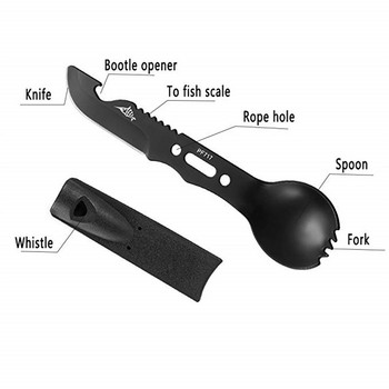 Комбинирана външна лъжица, вилица, комплект ножове, свирка, къмпинг, инструмент за оцеляване, туризъм, лов, раница, EDC Survival, многофункционален прибор