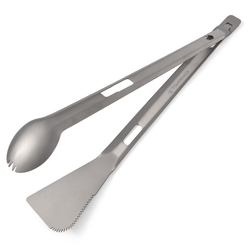 Tomshoo Titanium Multi Tong Spork Shovel Spatula All-In-One edény hordozható kemping grillezési étkészlet szabadtéri kempingezéshez