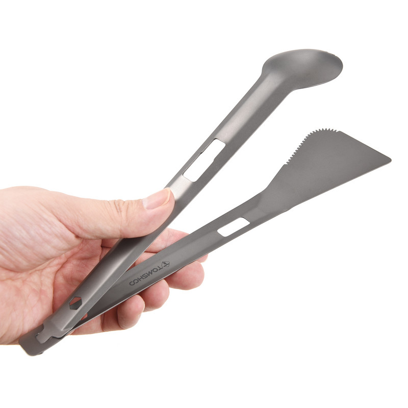 Tomshoo Titanium Multi Tong Spork Shovel Spatula All-In-One edény hordozható kemping grillezési étkészlet szabadtéri kempingezéshez