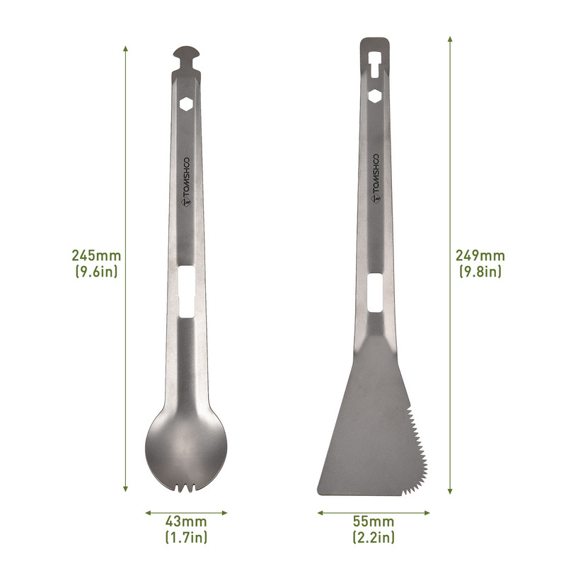 Tomshoo Titanium Multi Tong Spork Shovel Spatula All-In-One edény hordozható kemping grillezési étkészlet szabadtéri kempingezéshez