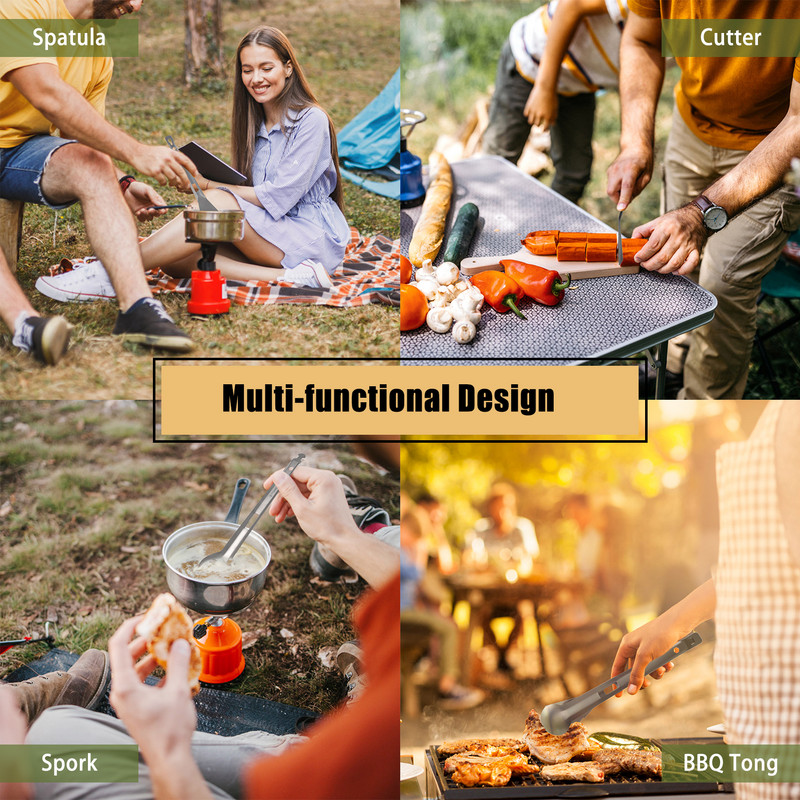 Tomshoo Titanium Multi Tong Spork Shovel Spatula All-In-One edény hordozható kemping grillezési étkészlet szabadtéri kempingezéshez