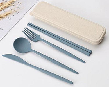 4 tk/komplekt Söögiriistad Nisuõlgedest lusikas Kahvel Söögipulgad Kastiga Õpilased Lauanõud Reisimiseks Kaasaskantavad sööginõud Köögitarvikud