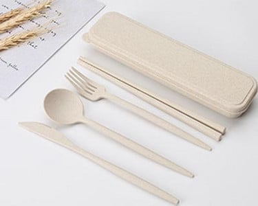 4 tk/komplekt Söögiriistad Nisuõlgedest lusikas Kahvel Söögipulgad Kastiga Õpilased Lauanõud Reisimiseks Kaasaskantavad sööginõud Köögitarvikud