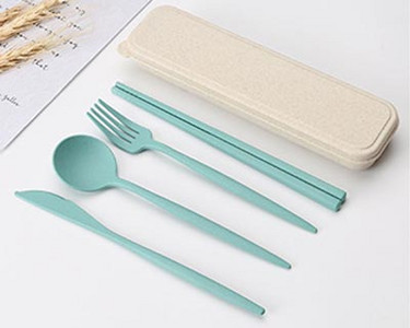 4 tk/komplekt Söögiriistad Nisuõlgedest lusikas Kahvel Söögipulgad Kastiga Õpilased Lauanõud Reisimiseks Kaasaskantavad sööginõud Köögitarvikud