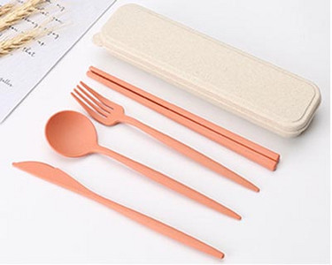 4 tk/komplekt Söögiriistad Nisuõlgedest lusikas Kahvel Söögipulgad Kastiga Õpilased Lauanõud Reisimiseks Kaasaskantavad sööginõud Köögitarvikud