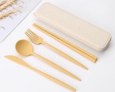 4 tk/komplekt Söögiriistad Nisuõlgedest lusikas Kahvel Söögipulgad Kastiga Õpilased Lauanõud Reisimiseks Kaasaskantavad sööginõud Köögitarvikud